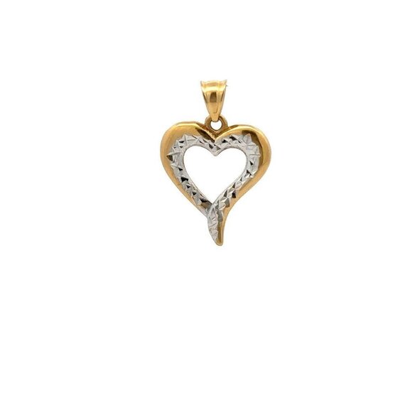18K Gold Pendant Heart Two Tone - Picture 1 of 12